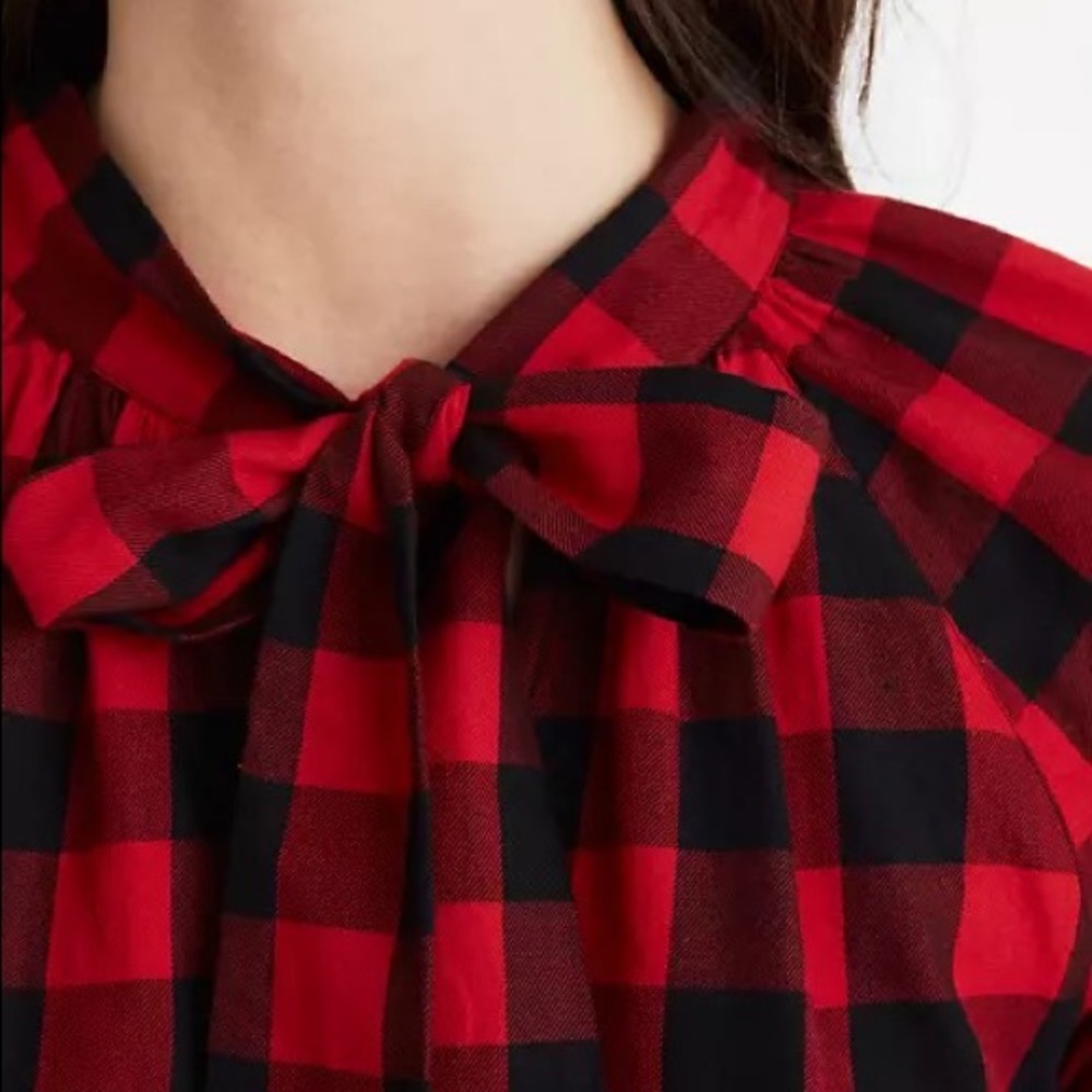 Madewell Tie-Neck Popover Shirt in Buffalo Check size medium - Picture 4 of 6